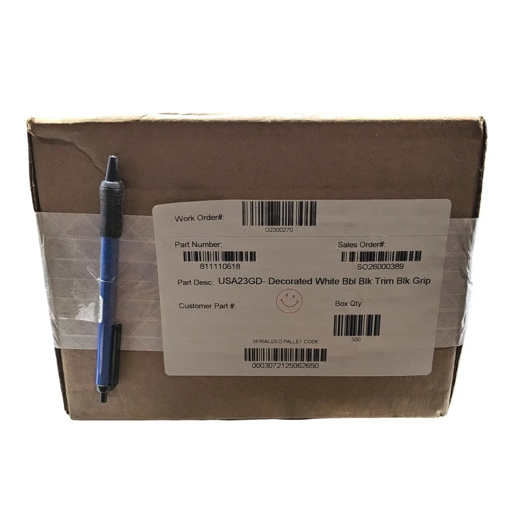 Bulk Case 500 Retractable Ballpoint Pens Black Ink Blue‎ Barrel Misprint W Logo